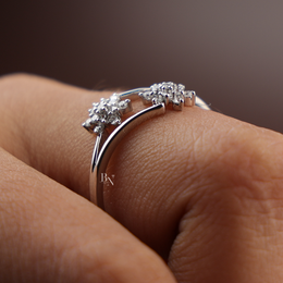 Lab Grown Diamond Open Bypass Ring | Star Cluster Floral Wrap Dainty Stacking 14K White Gold