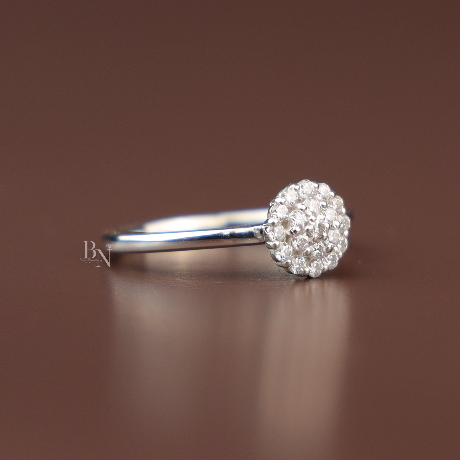0.20ctw Round Brilliant Cut Lab Grown Diamond Ring | White Gold Composite Cluster Solitaire | Delicate Pave Band
