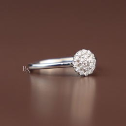 0.20ctw Round Brilliant Cut Lab Grown Diamond Ring | White Gold Composite Cluster Solitaire | Delicate Pave Band