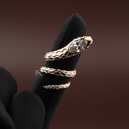 1ct Marquise Lab Grown Diamond Snake Ring | Serpent Wrap Symbolic 14K Yellow Gold