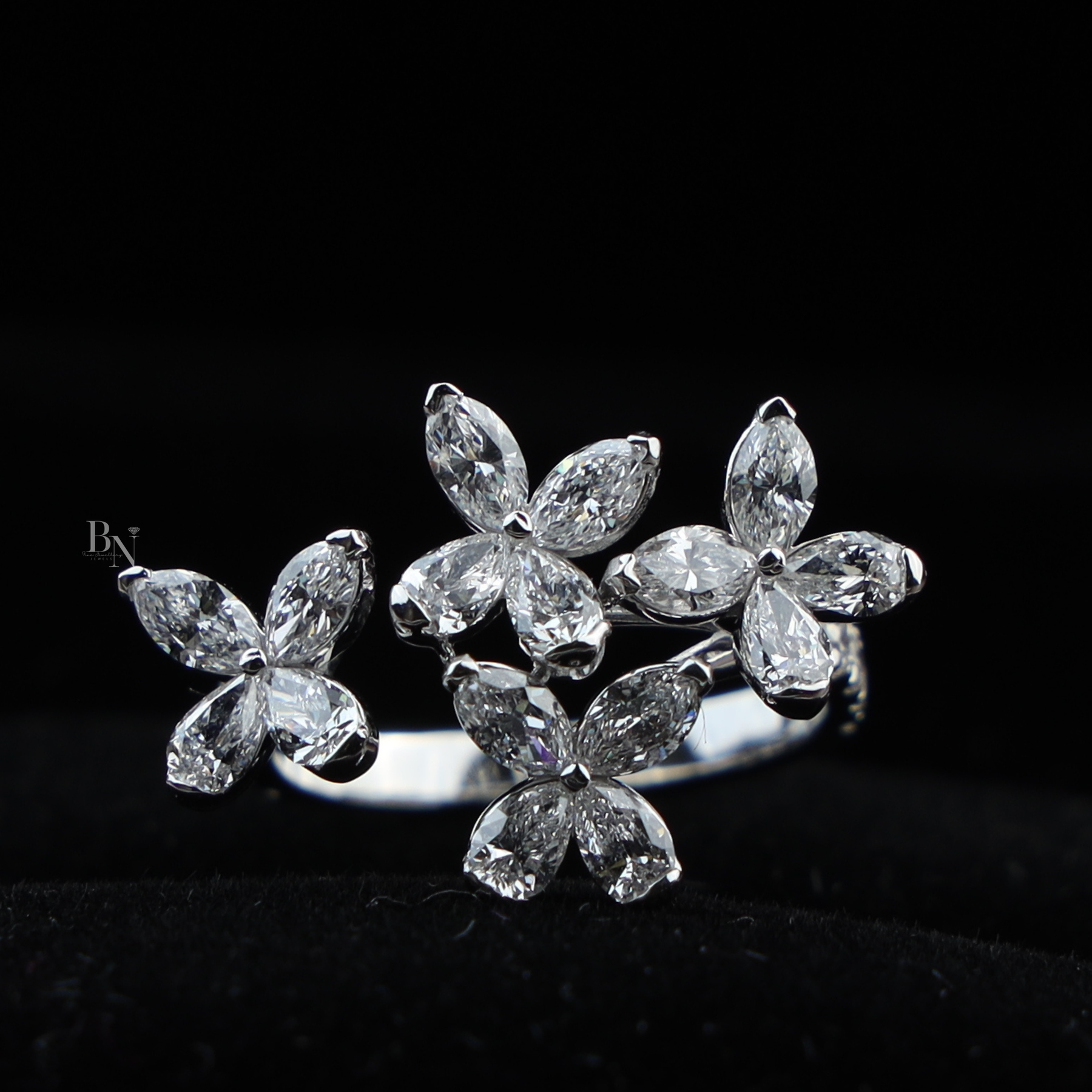 2ctw Butterfly Lab Grown Diamond Ring | Marquise Cut Cluster Bypass Band 14K White Gold