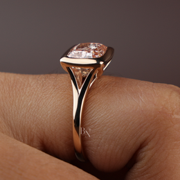 3ct Fancy Pink Cushion Lab Grown Diamond Ring | East West Bezel Set Minimalist Solitaire 14K Rose Gold
