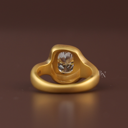 3ct Cushion Cut Lab Grown Diamond Engagement Ring | Matte Bezel Sculptural Chunky Solitaire 14K Yellow Gold