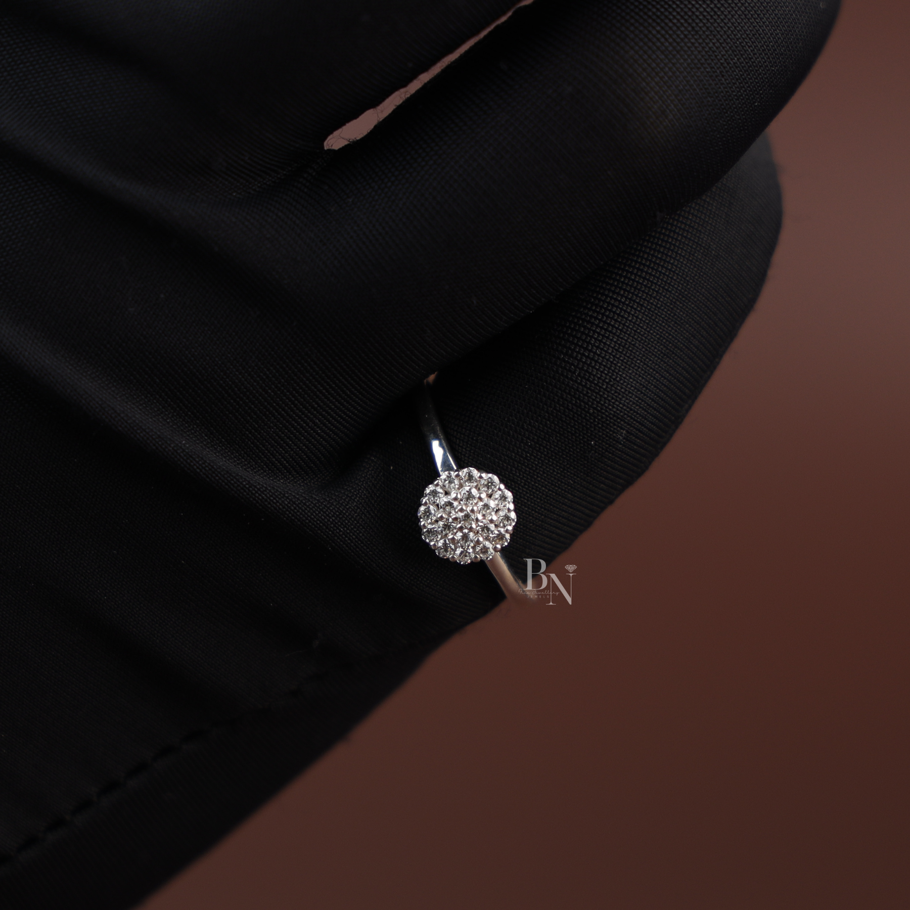 0.20ctw Round Brilliant Cut Lab Grown Diamond Ring | White Gold Composite Cluster Solitaire | Delicate Pave Band