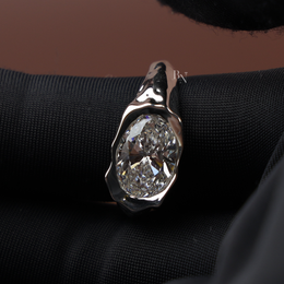 3ct Oval Lab Grown Diamond Engagement Ring | Molten Bezel Heavy Signet Asymmetric 14K Platinum
