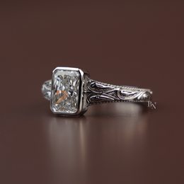 1.5ct Radiant Lab Grown Diamond Engagement Ring | Vintage Engraved Bezel Art Deco 14K Gold