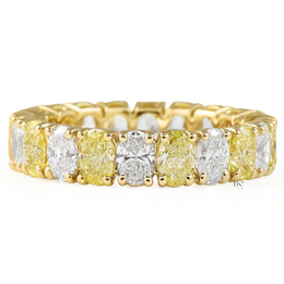 4.45ctw Alternating Oval Diamond Eternity Band, Fancy Yellow Lab Grown Wedding Ring, 14K Gold
