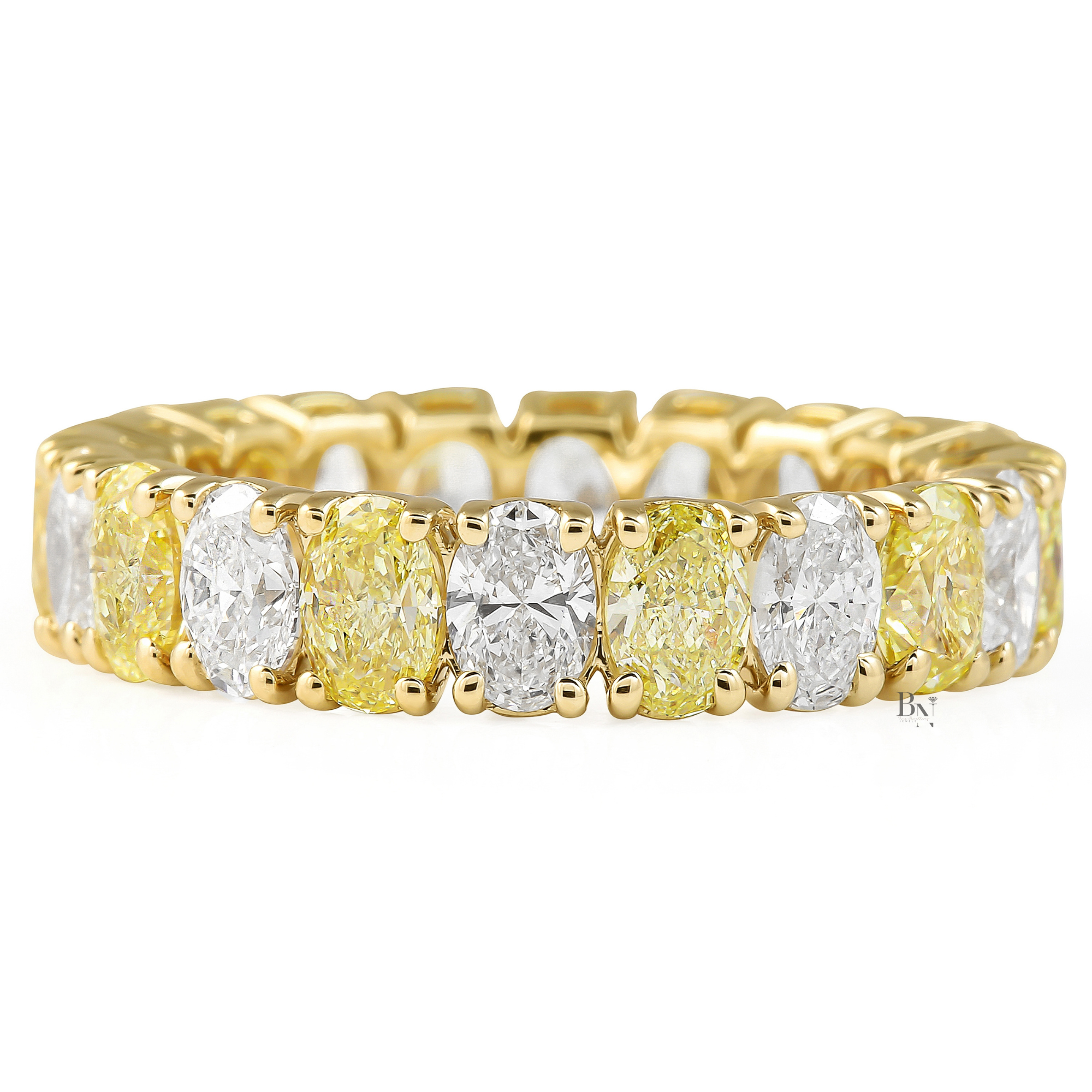 4.45ctw Alternating Oval Diamond Eternity Band, Fancy Yellow Lab Grown Wedding Ring, 14K Gold