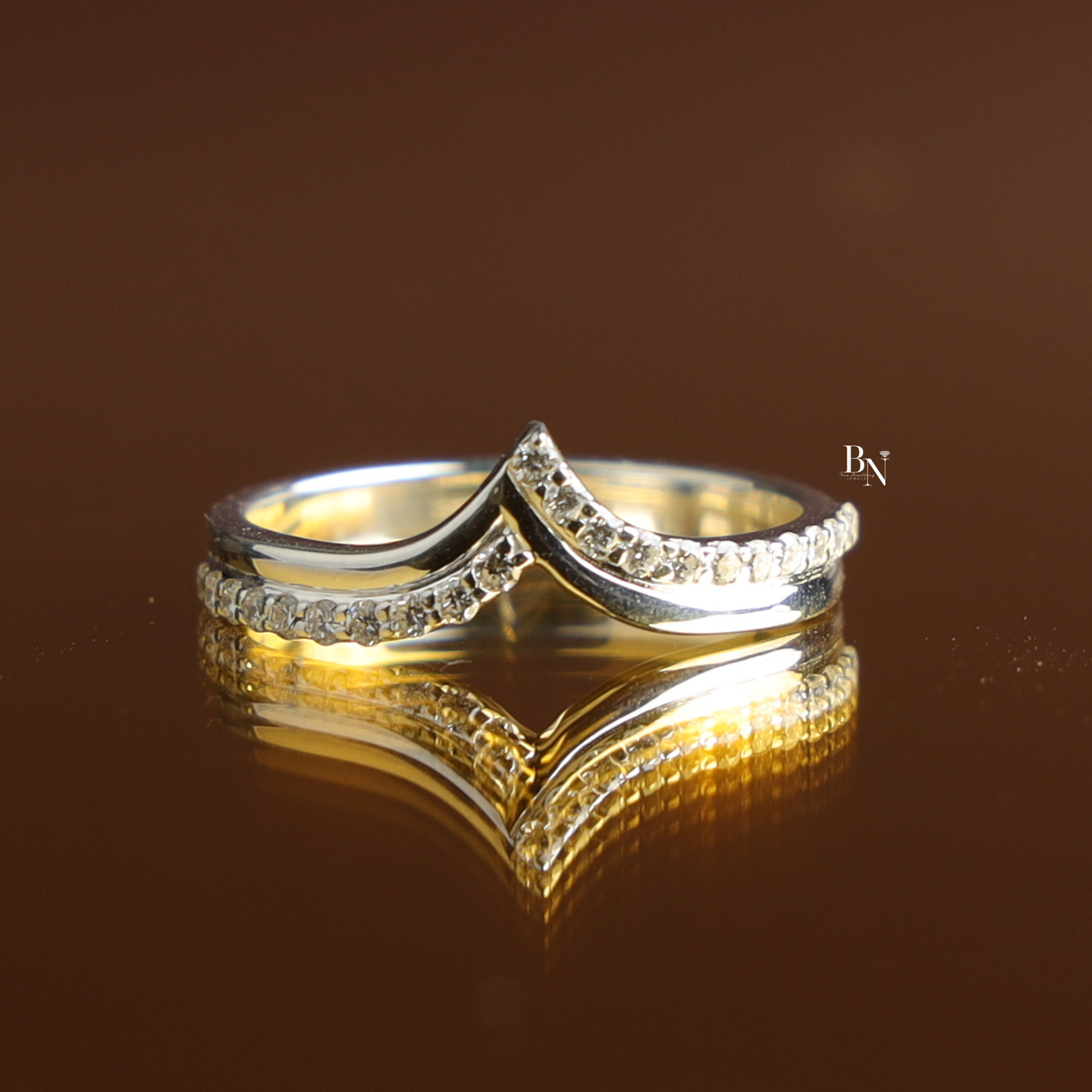V Curved Lab Grown Diamond Wedding Band, 0.25ct V Shaped Contour Ring