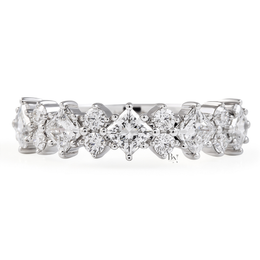 Princess Cut Lab Diamond Wedding Band, Alternating Compass Set Ring, 1.4CTW Halfway Pave Band, 5.3mm Wide