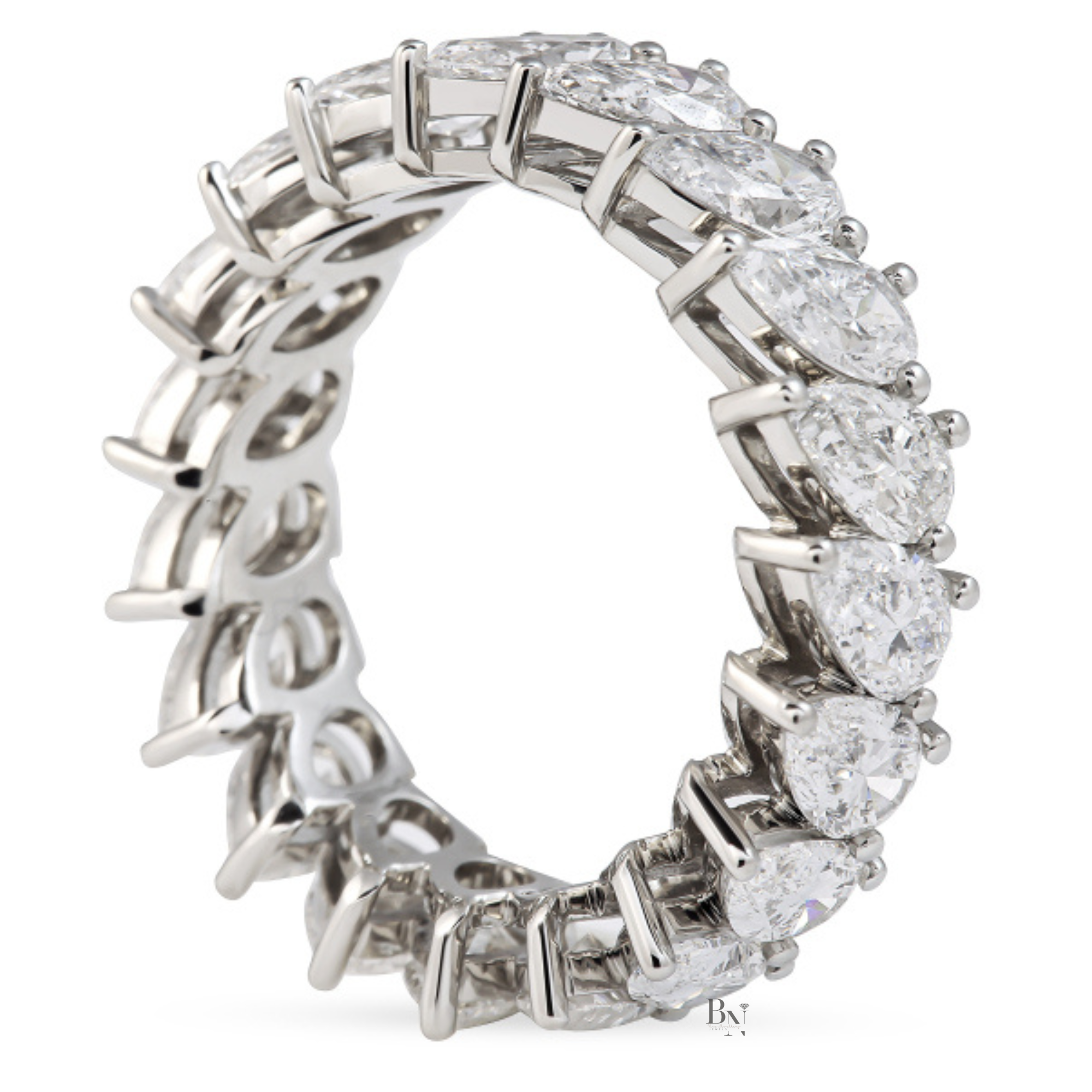 3.60ct Pear Lab Grown Diamond Eternity Band, Platinum Slanted Wedding Ring, 5.5mm Wide