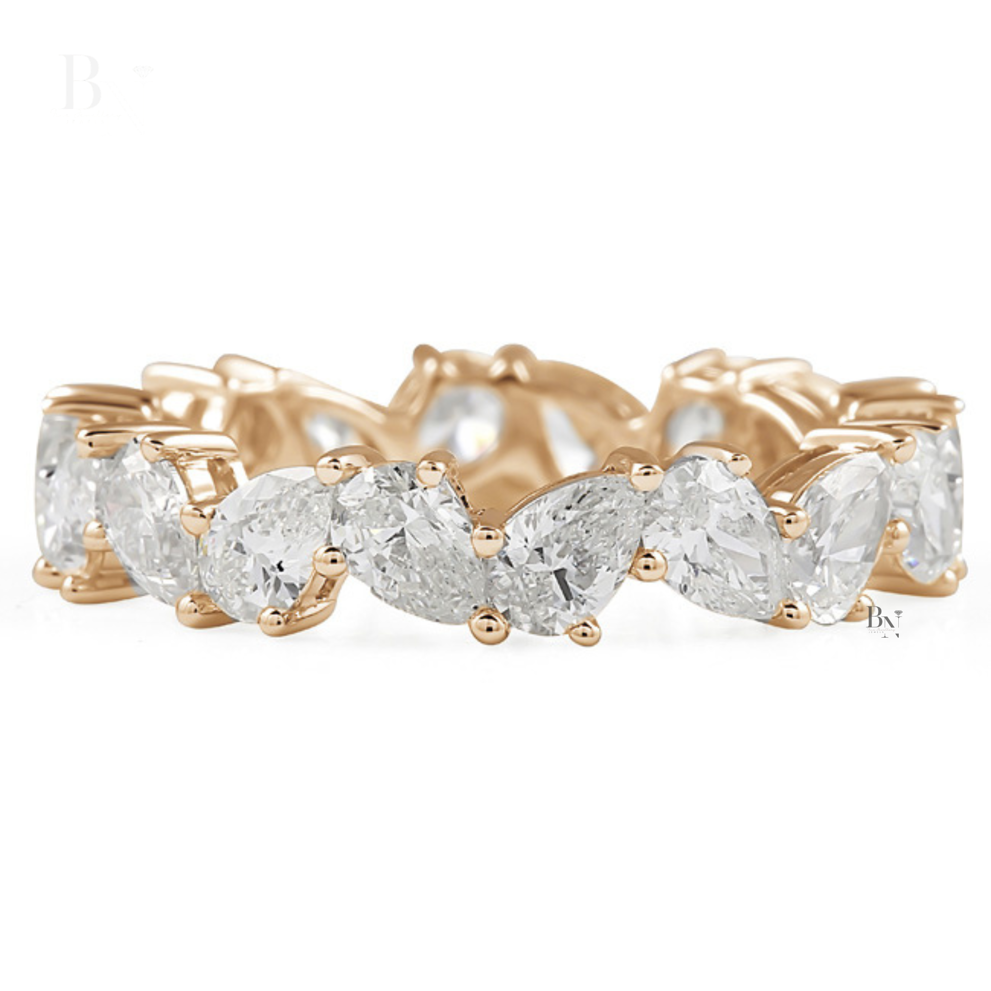 2.89ct Pear Lab Grown Diamond Eternity Band, 14K Gold Zig Zag Wedding Ring, 4.4mm Angled Statement Stacking Band (Copy)