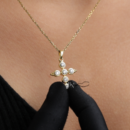 0.30ct Lab Grown Diamond Cross Necklace, Round Bezel Set Pendant, Dainty Religious Layering Jewelry