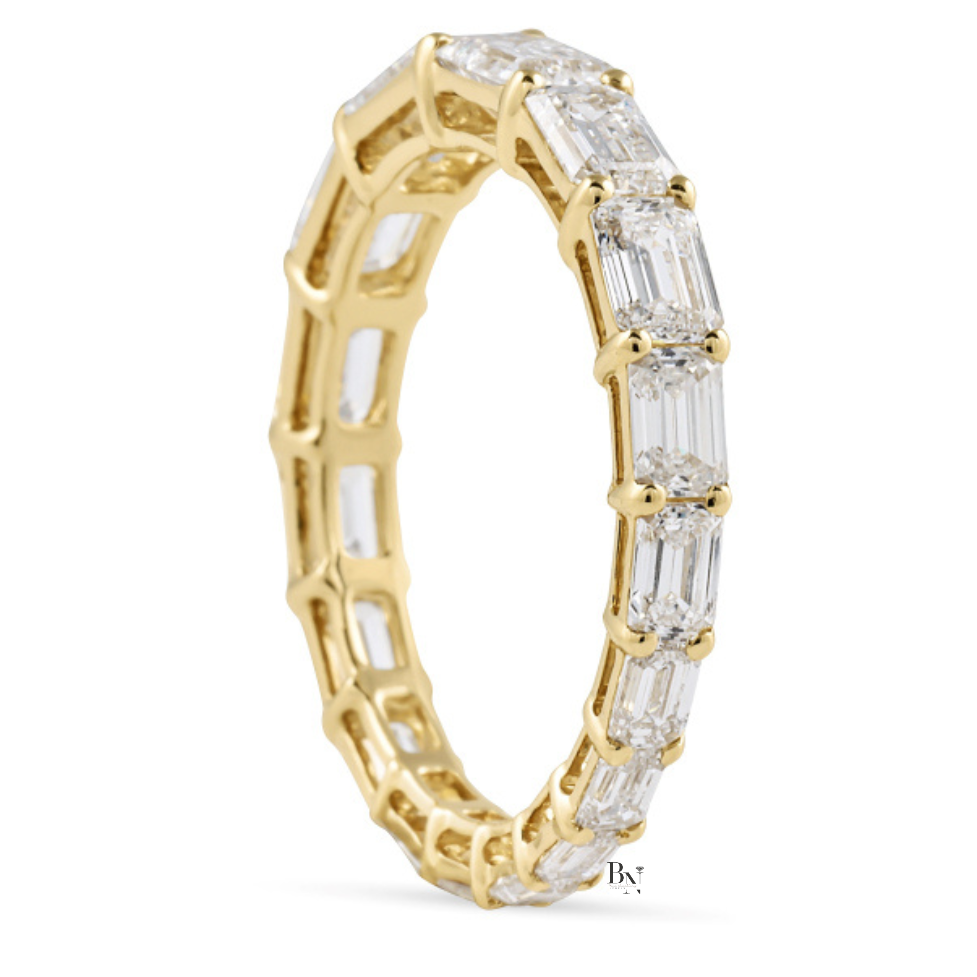 2.80ct East West Emerald Cut Eternity Band, Graduated Lab Diamond Wedding Ring, 14K Gold