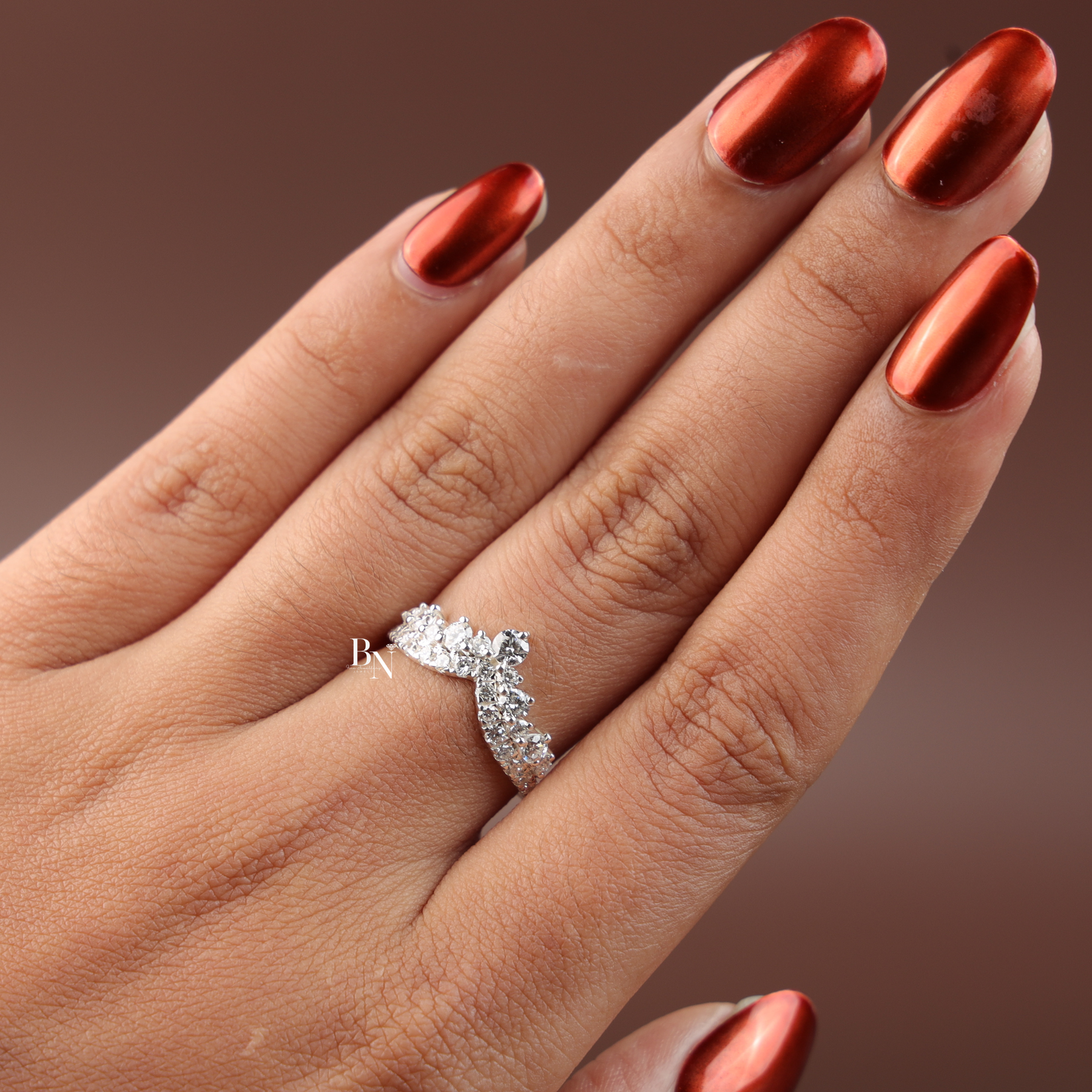 Stacking Band Lab Grown Diamond Curved , 1 CTW V Shaped Chevron Nesting Ring, Crown Tiara Wedding Band