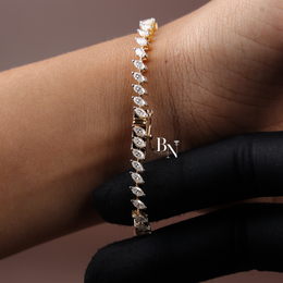 Marquise Cut Lab Grown Diamond Tennis Bracelet, 2.60 CTW Diagonal Slant Diamond Chain, Yellow Gold Fine Jewelry