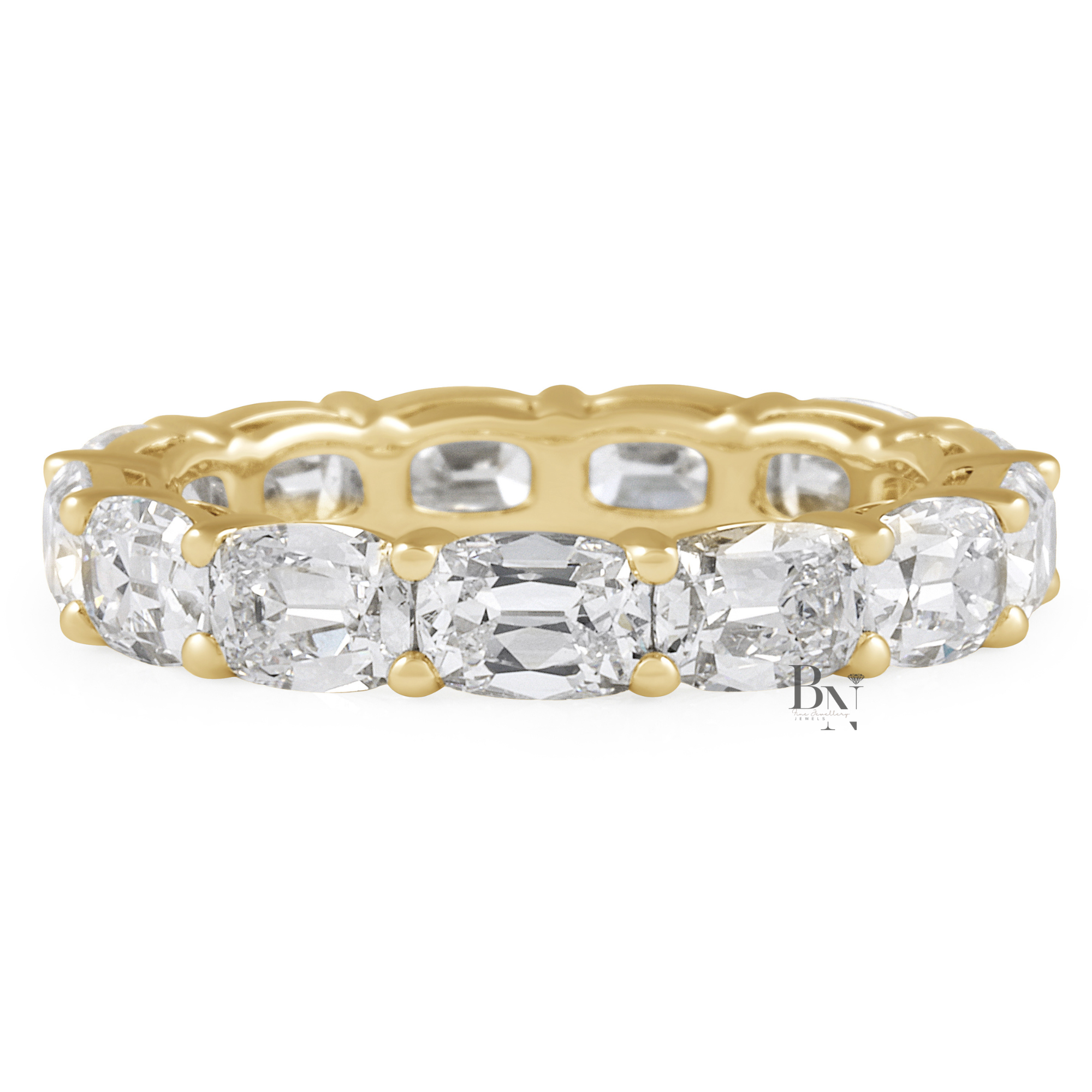 East West Antique Cushion Eternity Band, 4.10CT Lab Diamond Wedding Ring, Horizontal Shared Prong Band