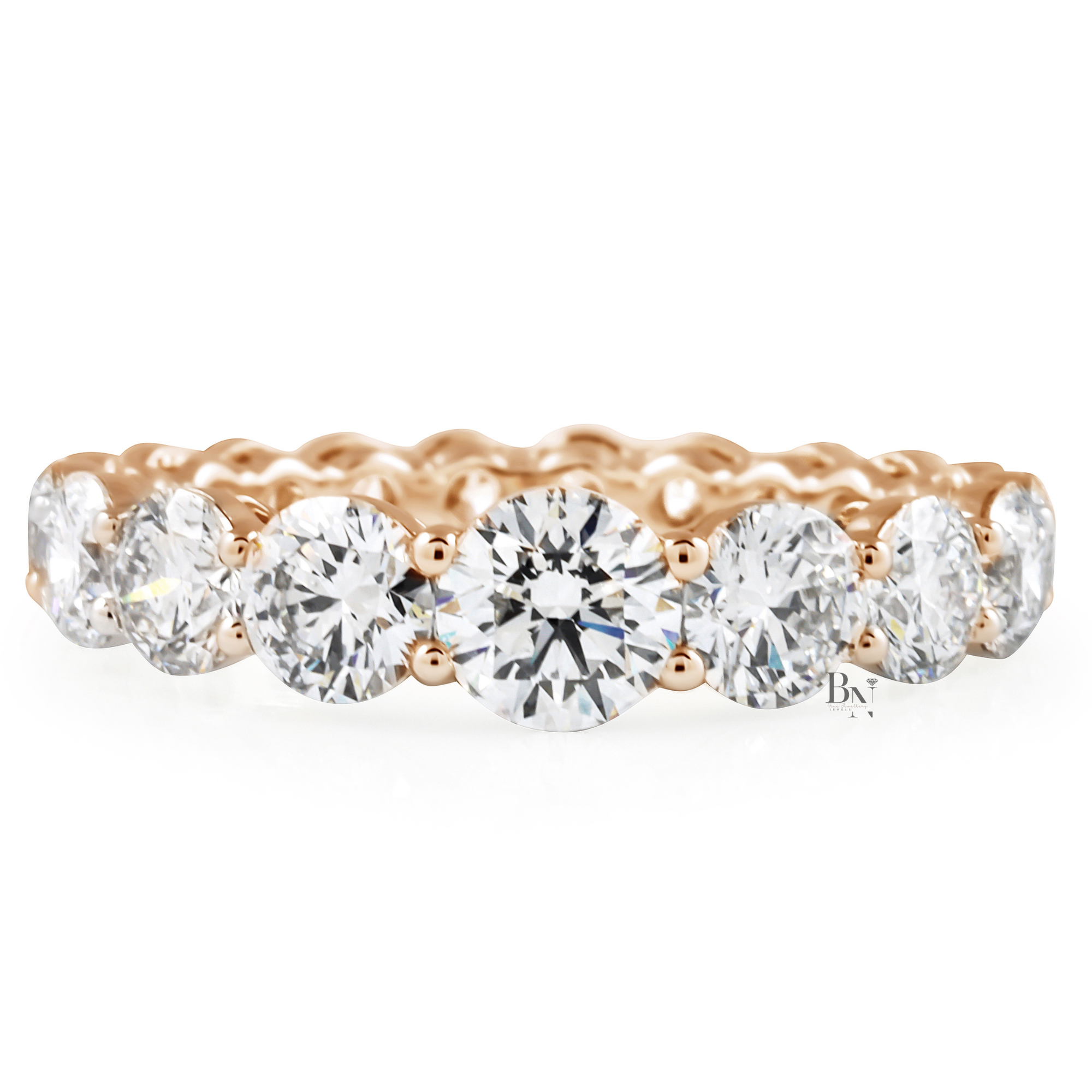 3.30ct Graduated Round Diamond Eternity Band, 14K Gold Tapered Wedding Ring, Shared Prong Lab Grown