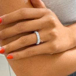 2CTW Emerald Cut Lab Diamond Wedding Band, 3/4 Eternity Airline Basket Ring, 4.1mm Anniversary Band