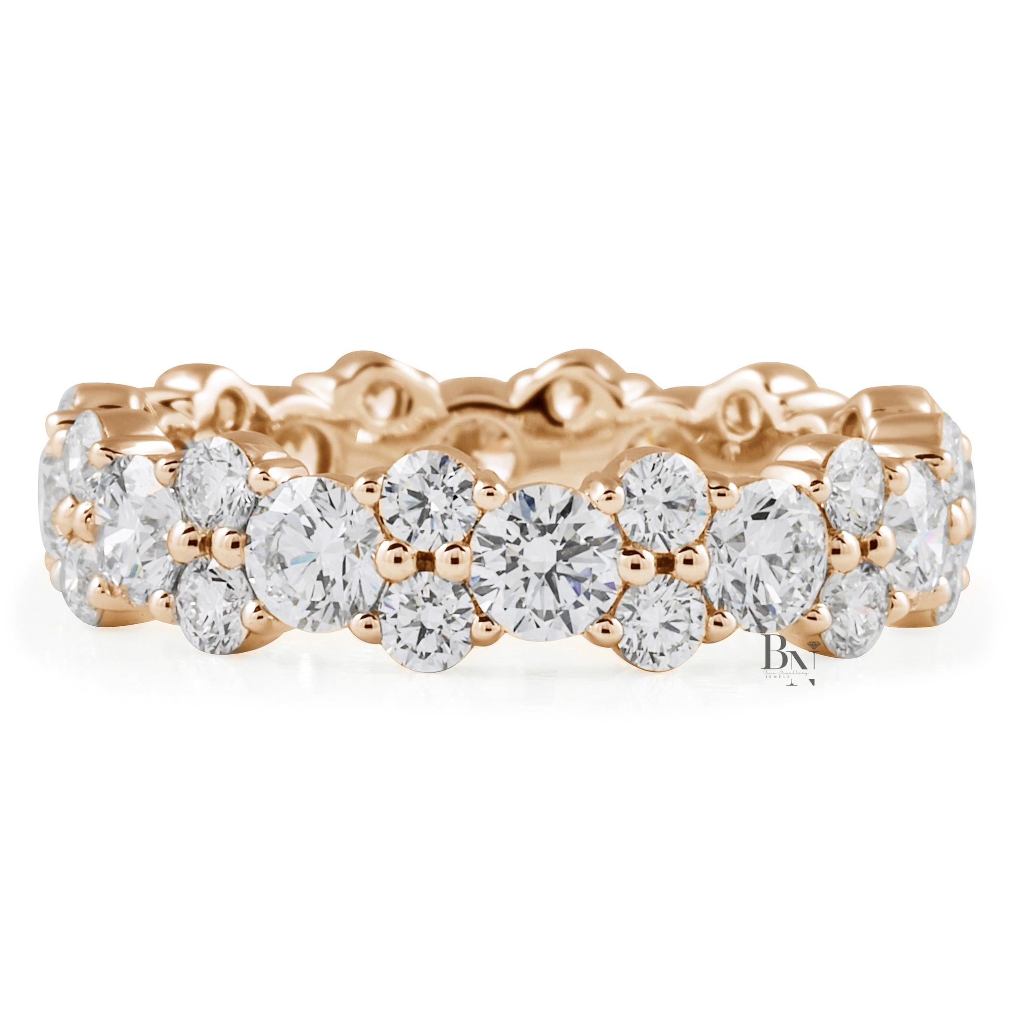 2.85ct Lab Grown Diamond Eternity Band, 14K Gold Cluster Wedding Ring, 4.9mm Alternating Bubble Stacking Ring