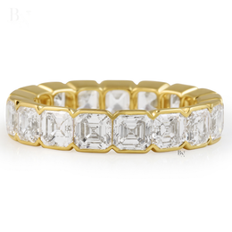 Asscher Cut Lab Diamond Eternity Band, 5.30 CTW Bezel Set Wedding Ring, 14K Gold