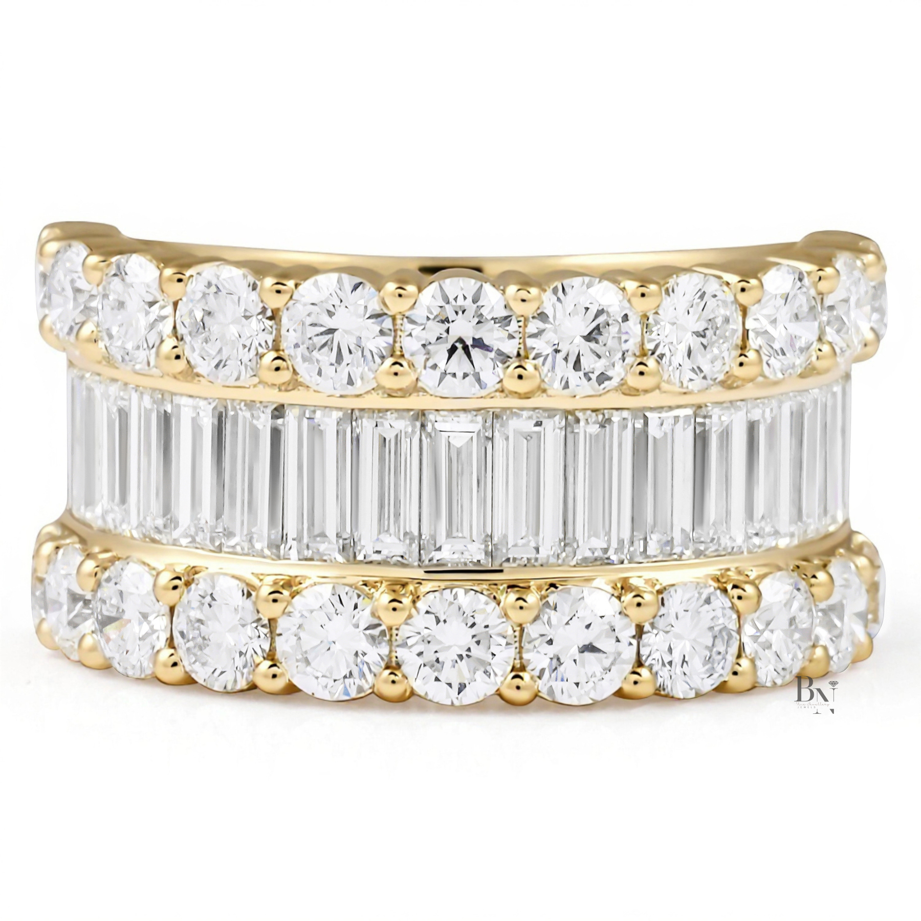 3.51ctw Baguette & Round Lab Grown Diamond Wedding Band, 10.6mm Wide Multi Row Statement Ring