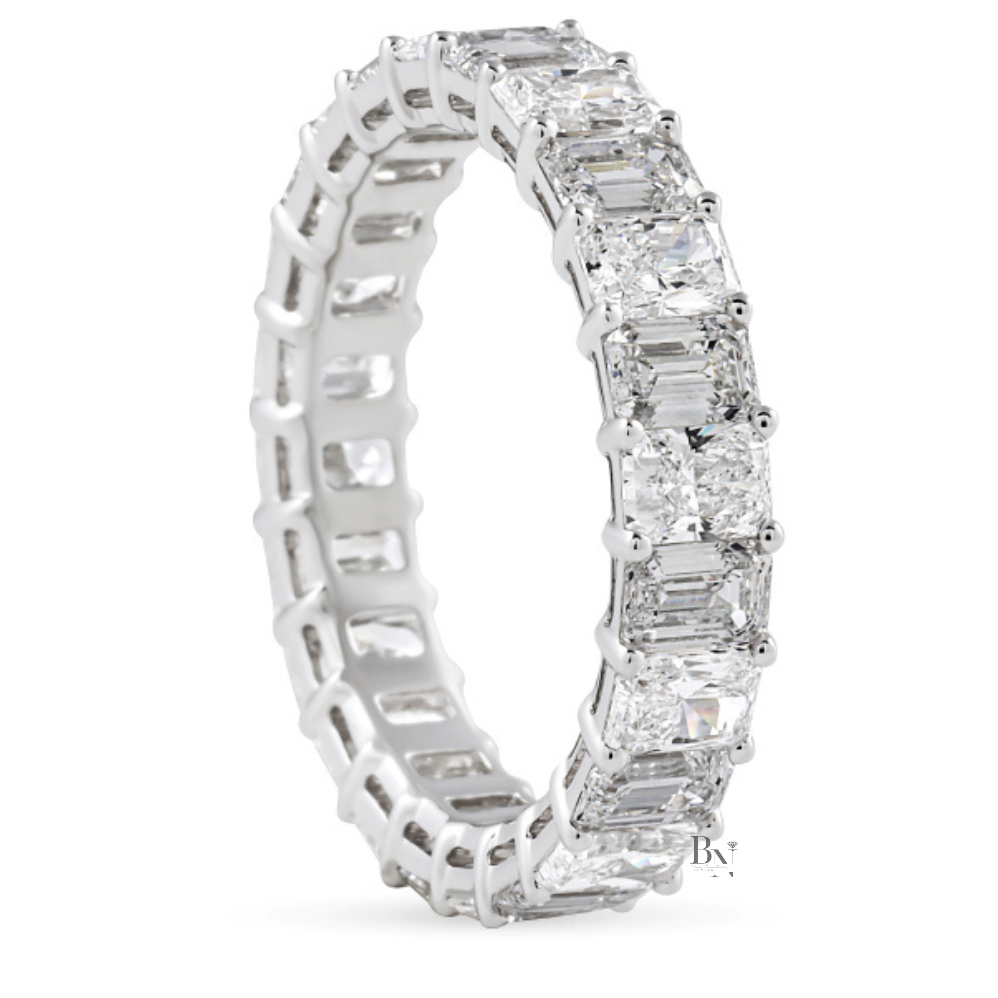 3.60CTW Alternating Emerald and Radiant Lab Diamond Band, Mixed Shape Full Eternity Ring, 14K Gold Wedding Band