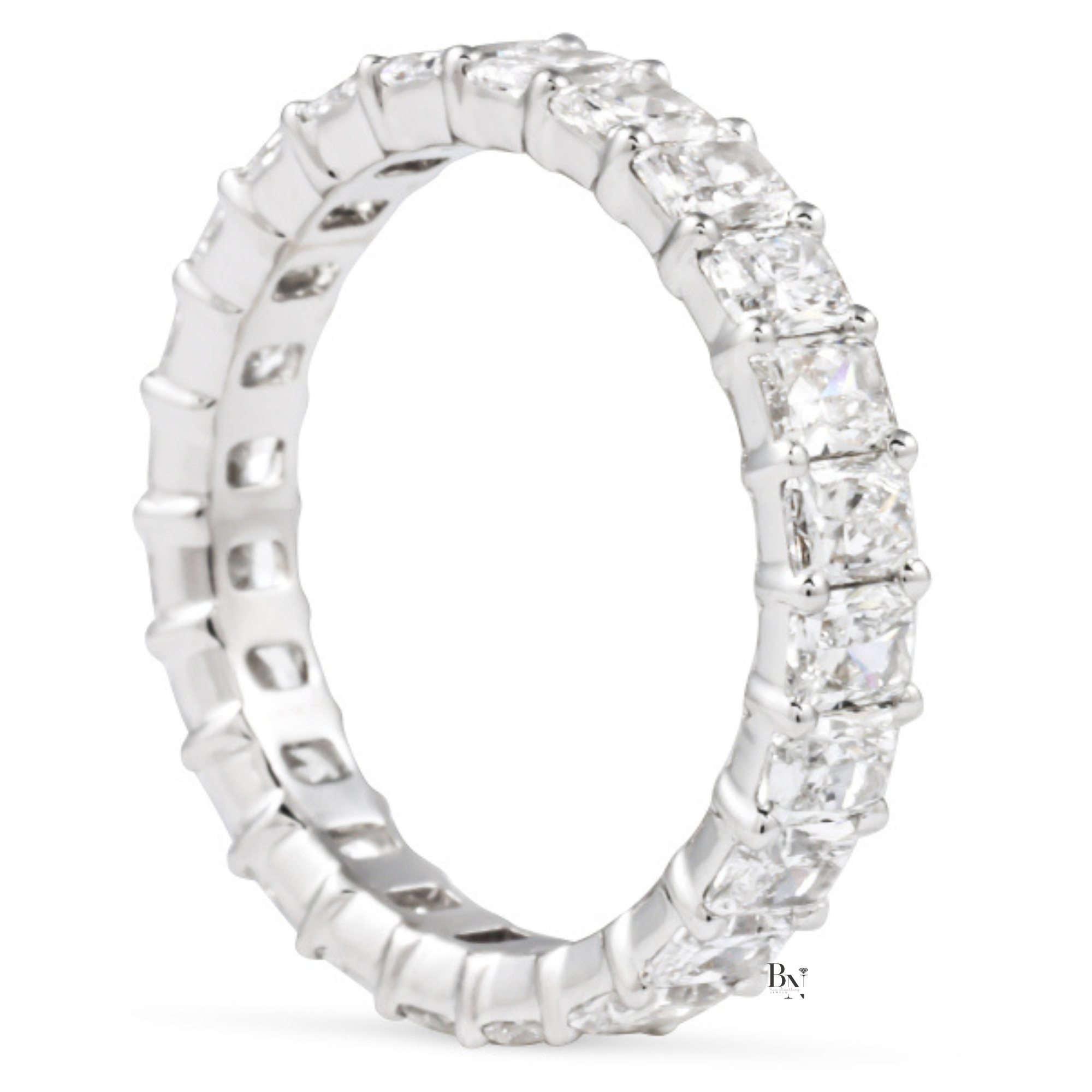 2.40ct Radiant Cut Eternity Band, Lab Grown Diamond Wedding Ring, 3.7mm Shared Prong