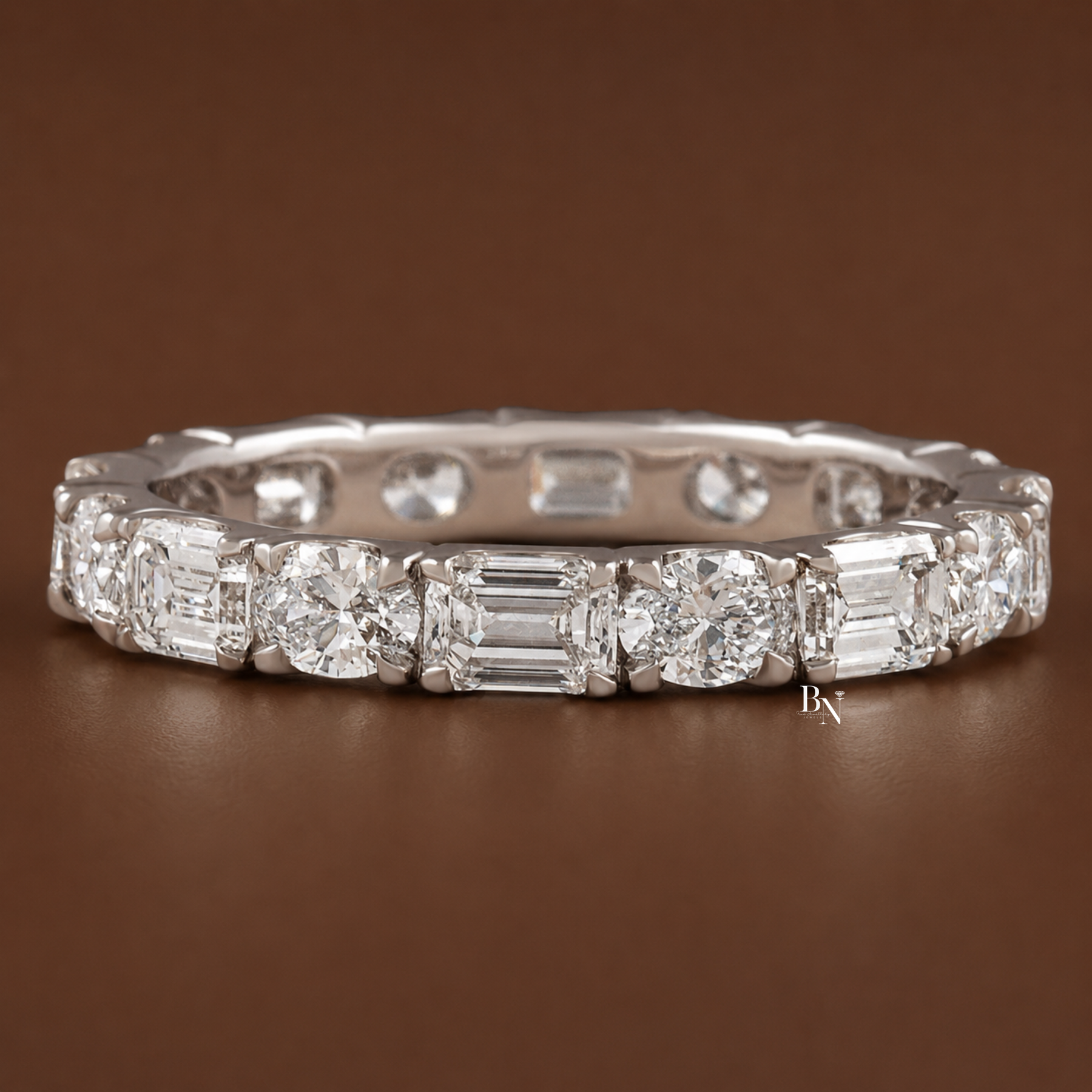 Alternating Oval and Emerald Lab Diamond Band, 2.00 CTW East West Eternity Ring