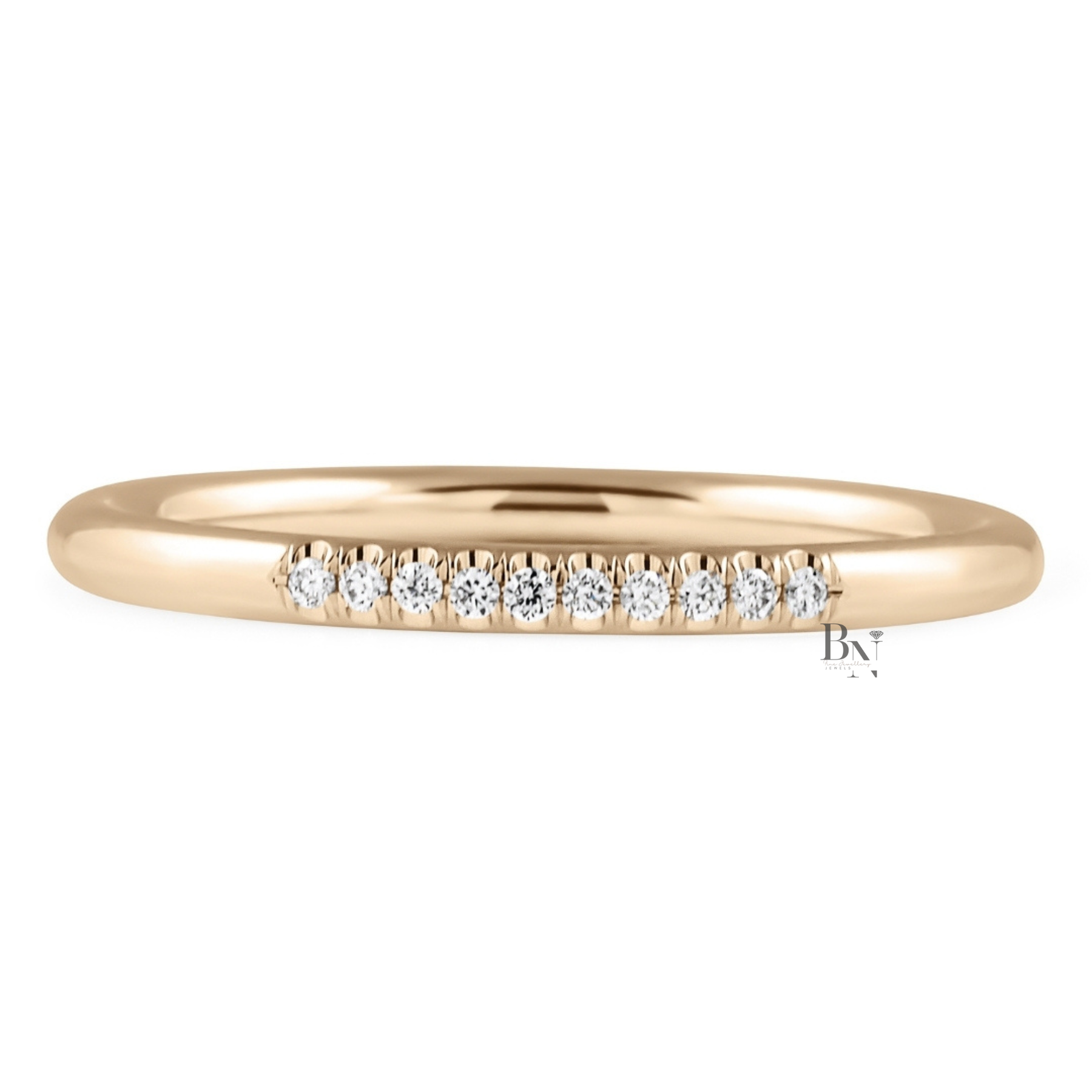 0.15CTW Lab Diamond Partial Pave Band, Minimalist 1.8mm Wedding Ring, Dainty Gold Stacking Ring