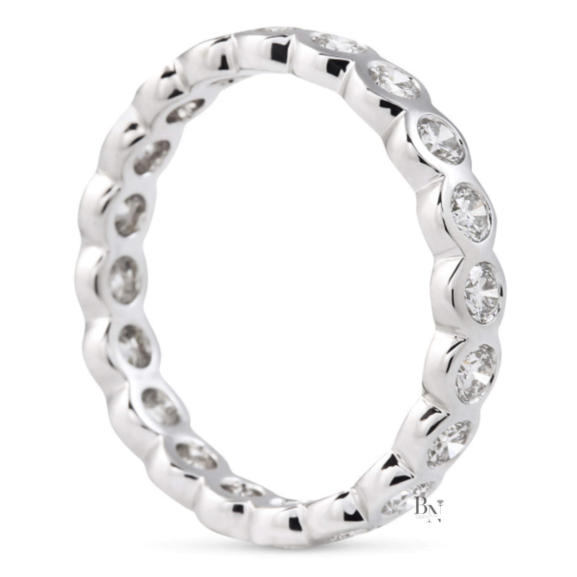 Bezel Set Lab Diamond Eternity Band, Full Round Cut Wedding Ring, 1.15CTW 3.4mm Modern Stacking Band