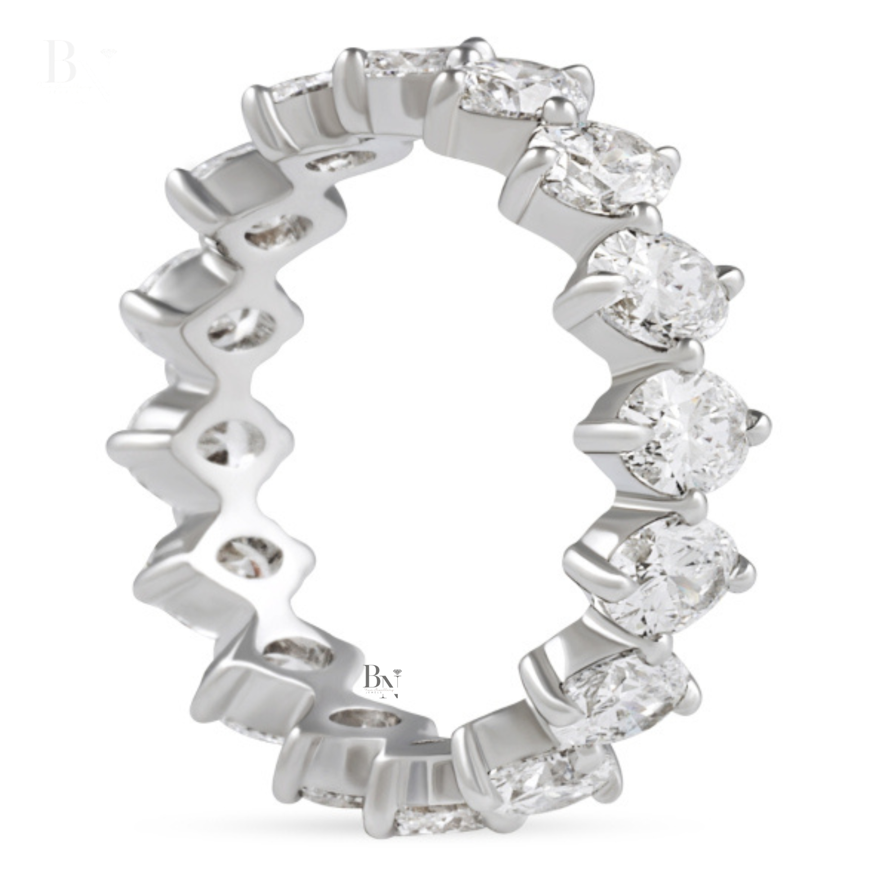 Oval Lab Diamond Eternity Band, 3.30 CTW Compass Prong Wedding Ring, 14K Gold Bridal Stacking Ring