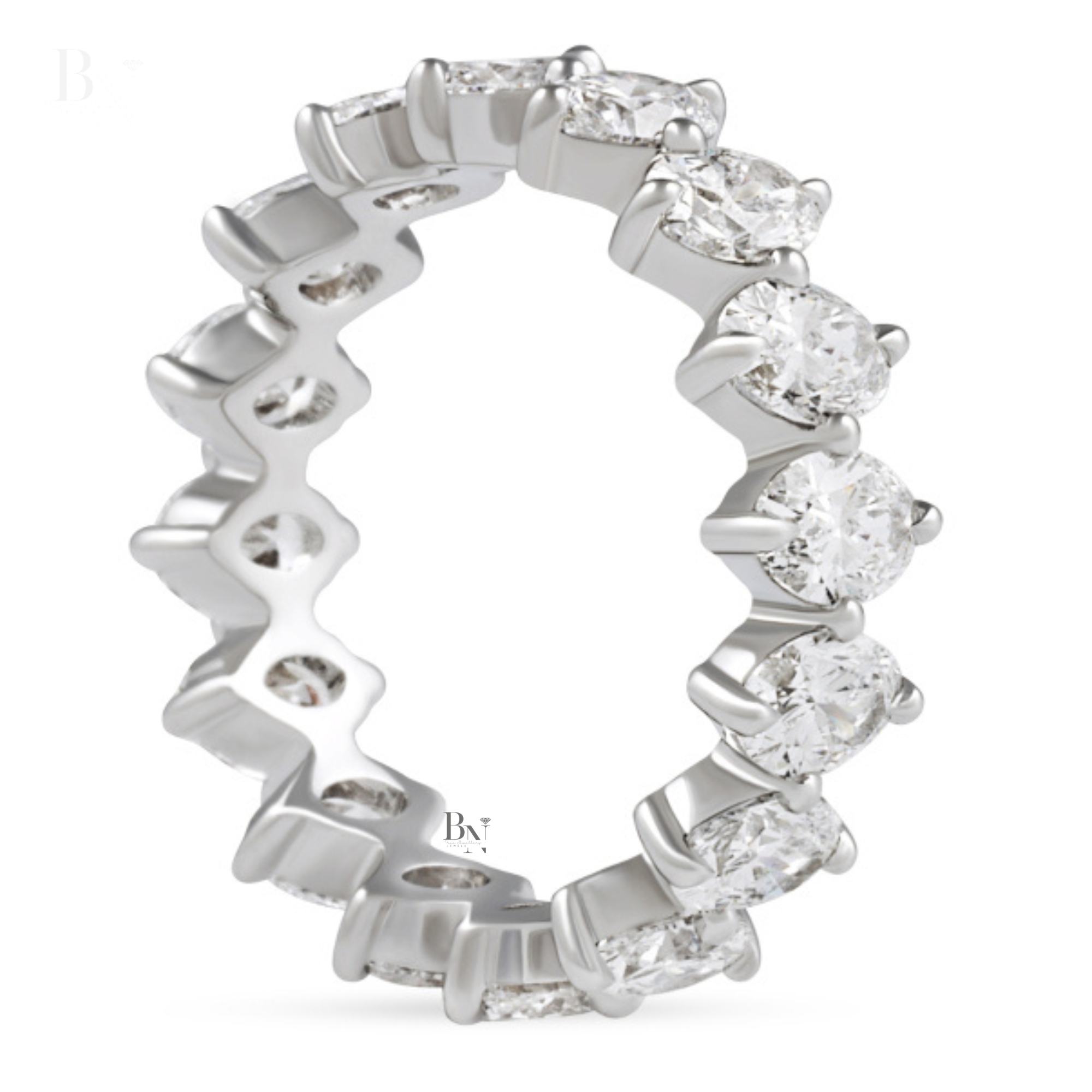 Oval Lab Diamond Eternity Band, 3.30 CTW Compass Prong Wedding Ring, 14K Gold Bridal Stacking Ring