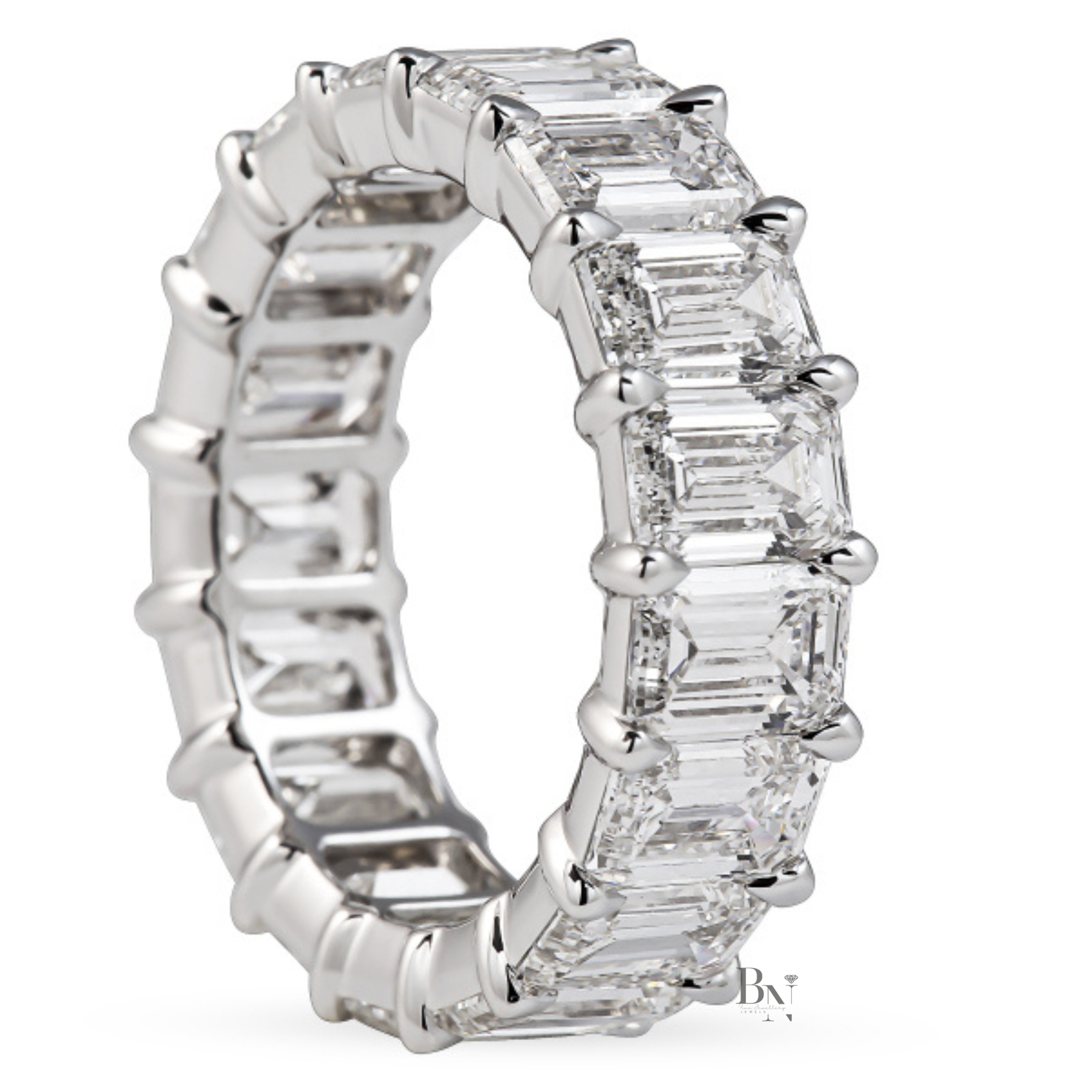 8CT Emerald Cut Eternity Band, Lab Grown Diamond Wedding Ring, Low Profile Closed Basket Anniversary Band