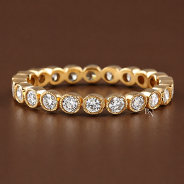 0.75ct Bezel Eternity Band, Milgrain Rose Gold Wedding Ring, 2.5mm Vintage Style Low Profile Diamond Stacking Band