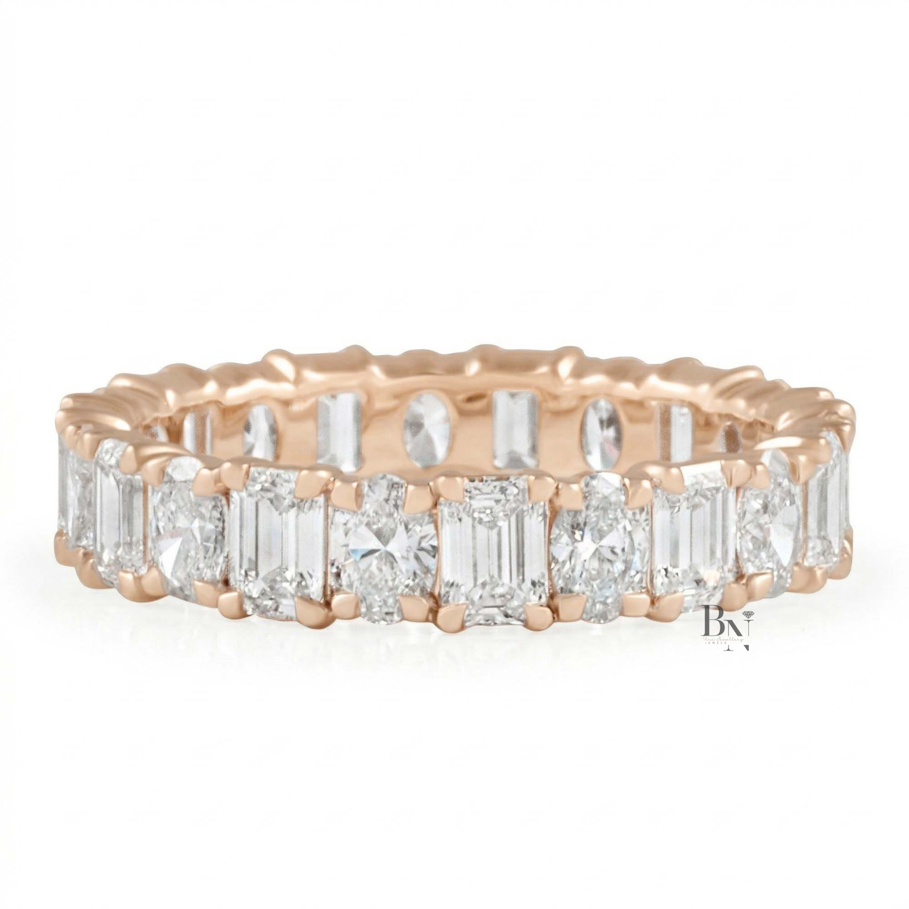 2.85CTW Alternating Oval and Emerald Lab Diamond Band, Mixed Shape Full Eternity Ring, 14K Gold Wedding Band