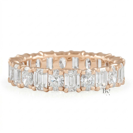 2.85CTW Alternating Oval and Emerald Lab Diamond Band, Mixed Shape Full Eternity Ring, 14K Gold Wedding Band