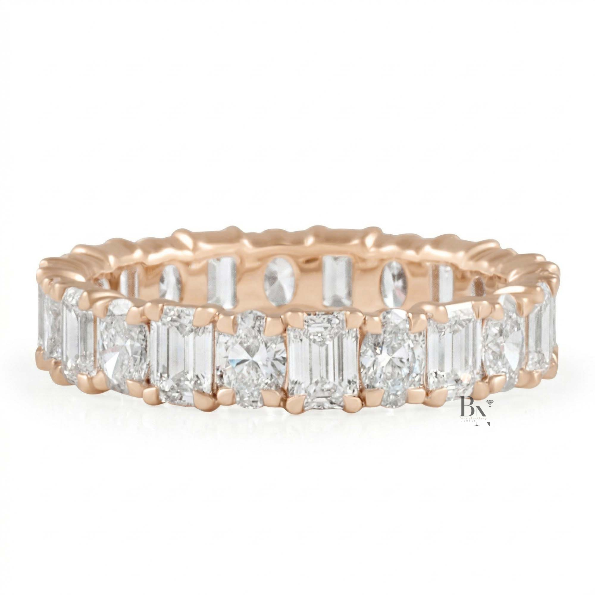 2.85CTW Alternating Oval and Emerald Lab Diamond Band, Mixed Shape Full Eternity Ring, 14K Gold Wedding Band