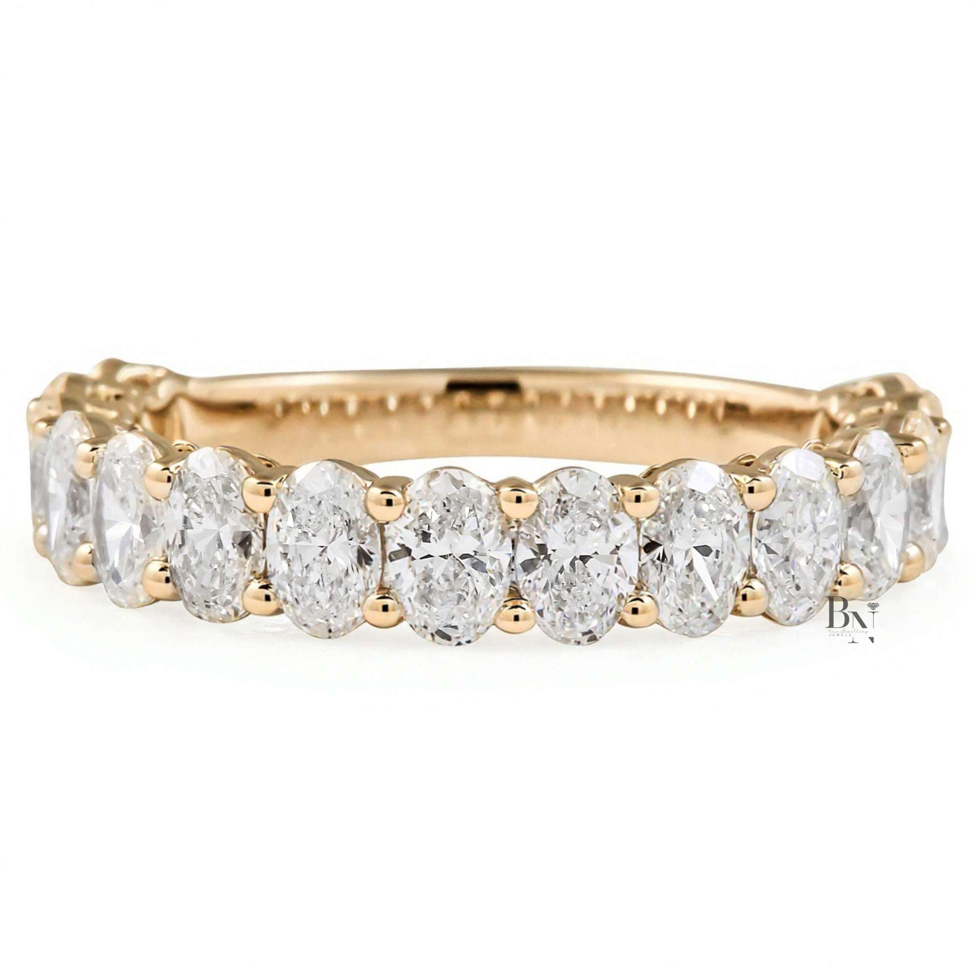 1.60ct Oval Lab Grown Diamond Three Quarter Eternity Band, 3.7mm Airline Basket Wedding Ring