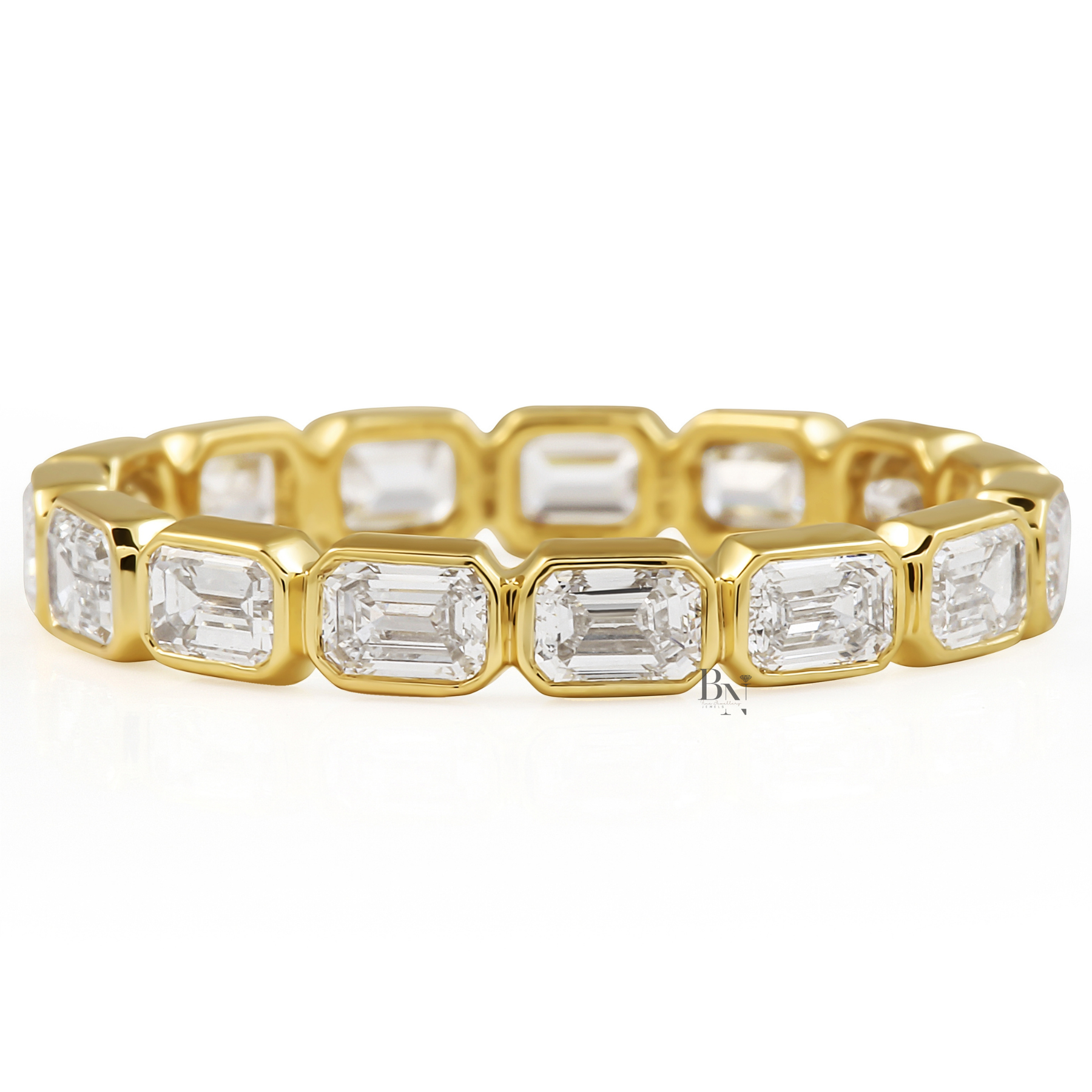 East West Bezel Set Eternity Band, 1.40CT Lab Diamond Wedding Ring, Horizontal Emerald Cut Band