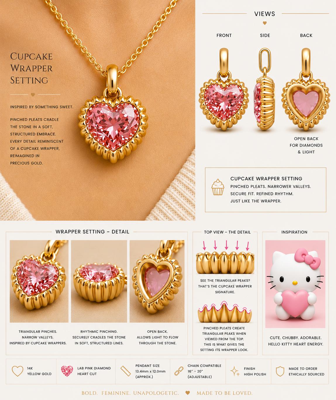 4 CT PINK Heart diamond Pendant For Onami+ Bail
