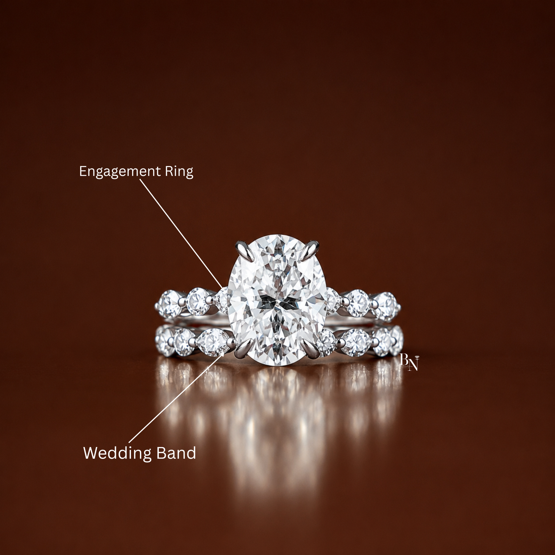 1 CTW Oval Lab Grown Diamond Bridal Set, Alternating Marquise and Round Band Engagement Ring