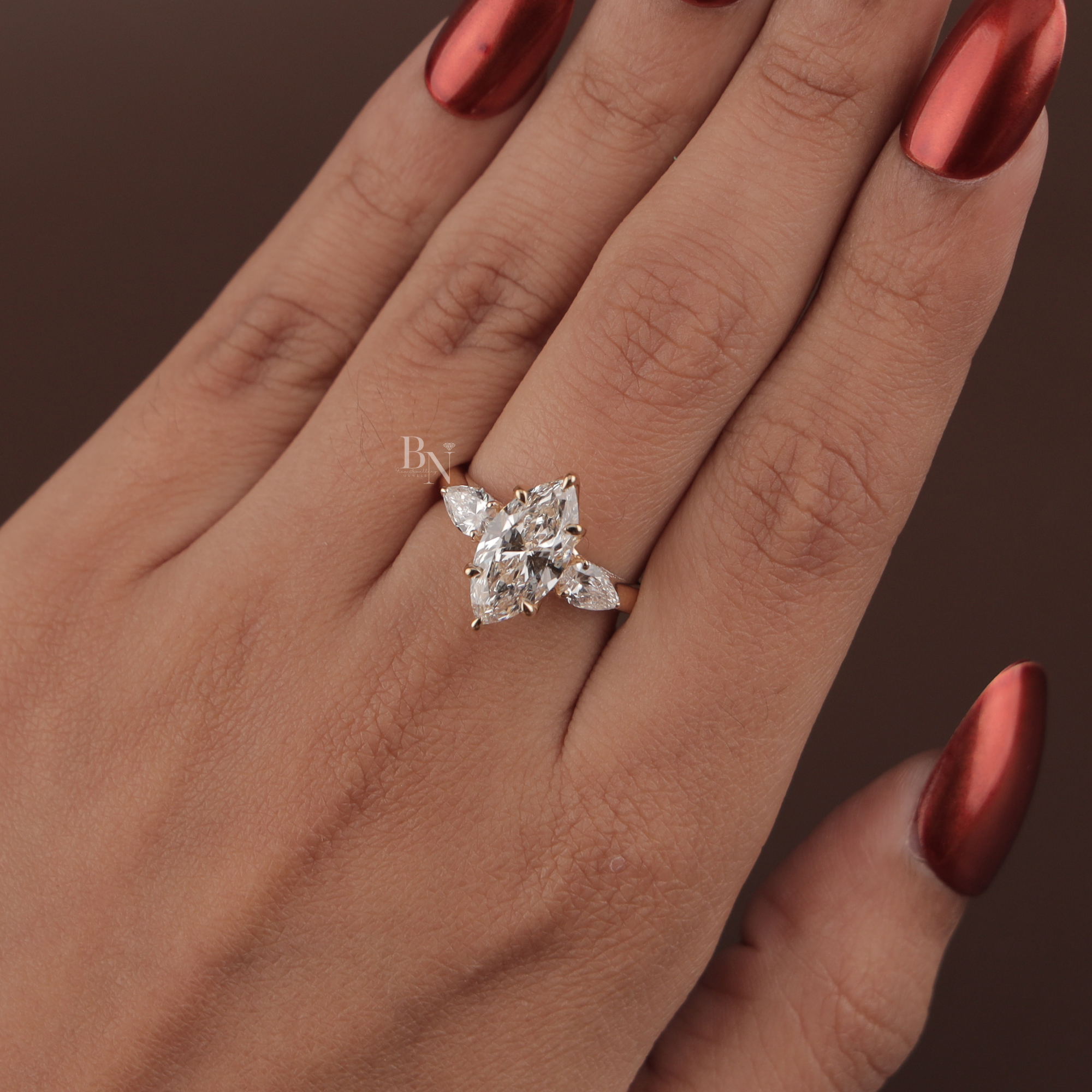 2ct Marquise Lab Grown Diamond Engagement Ring | Hidden Halo Split Shank Pave Band | 14K Yellow Gold Bridal Ring | IGI Certified