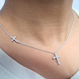 2ctw Round Lab Grown Diamond Cross Necklace | Double Cross Pendant 14K Yellow Gold