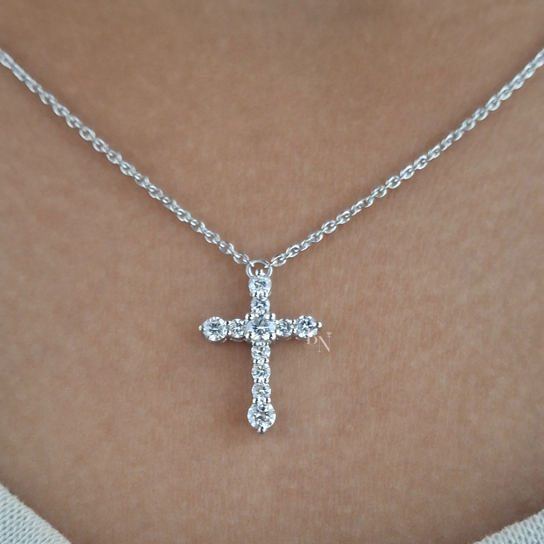 2ctw Round Lab Grown Diamond Cross Necklace | Double Cross Pendant 14K Yellow Gold