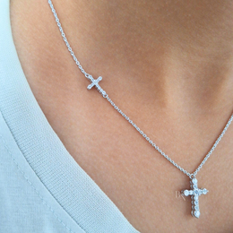 2ctw Round Lab Grown Diamond Cross Necklace | Double Cross Pendant 14K Yellow Gold