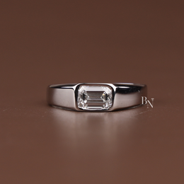 1ct Emerald Cut Lab Grown Diamond Engagement Ring | East West Bezel Set Signet 14K Yellow Gold