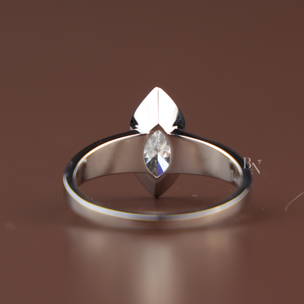 2ct Marquise Diamond Engagement Ring | 18K Yellow Gold Bezel Set Tapered Band | IGI Certified Ring