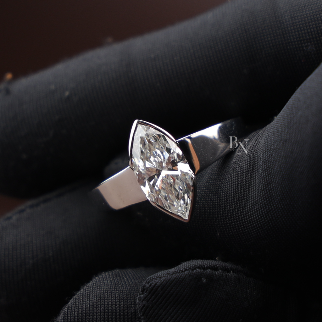2ct Marquise Diamond Engagement Ring | 18K Yellow Gold Bezel Set Tapered Band | IGI Certified Ring