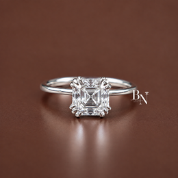 2ct Asscher Cut Engagement Ring, Lab Grown Diamond Solitaire, Tulip Basket Setting, Double Claw Prong